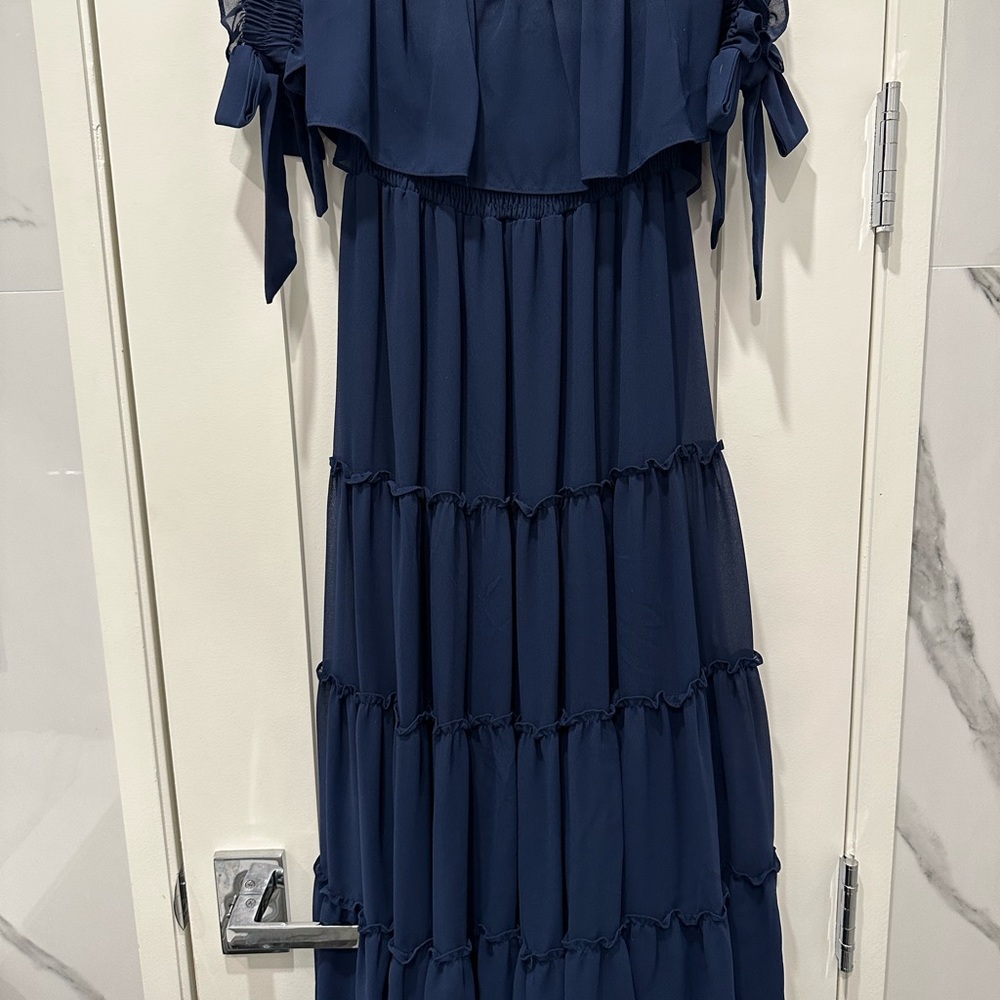 MISA Los Angeles Micaela Dress in Navy. - Picture 3 of 4